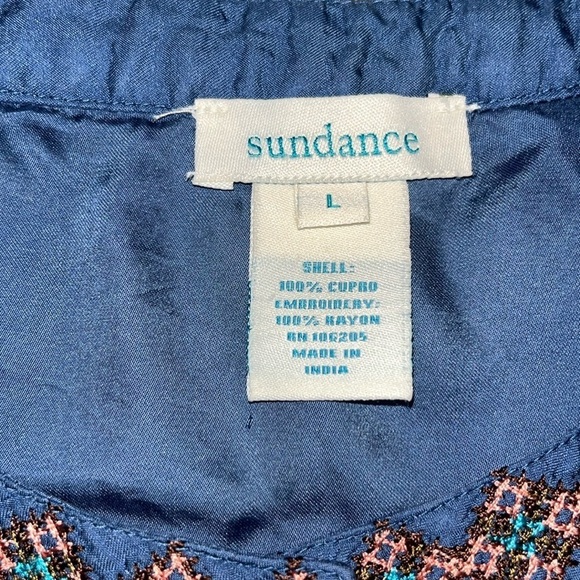 Sundance 100% Cupro Silk Floral Beaded Embroidered Tunic Blouse Blue Large - Picture 9 of 9
